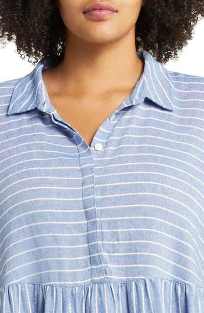Caslon Long Sleeve Linen Blend Shirtdress In Blue- White Lena Stripe