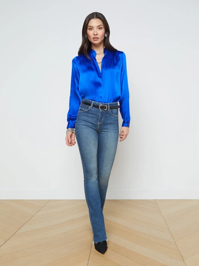 Shop L Agence Bianca Blouse In Pop Cobalt