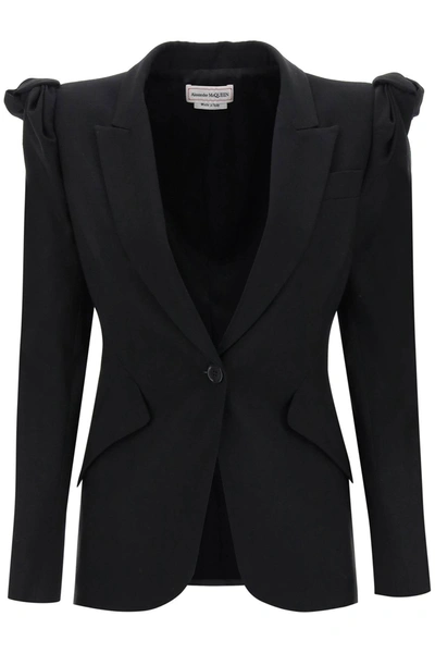 Shop Alexander Mcqueen Jacket With Knotted Shoulders Women In Black