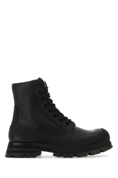 Shop Alexander Mcqueen Man Black Leather Wander Ankle Boots