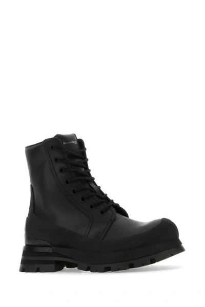 Shop Alexander Mcqueen Man Black Leather Wander Ankle Boots