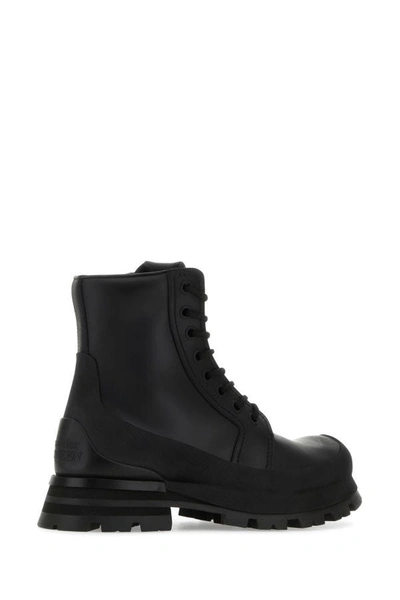 Shop Alexander Mcqueen Man Black Leather Wander Ankle Boots