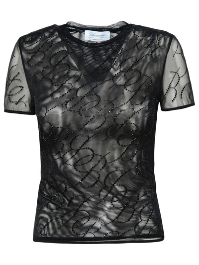 Shop Blumarine Woman Black Tulle T-shirt