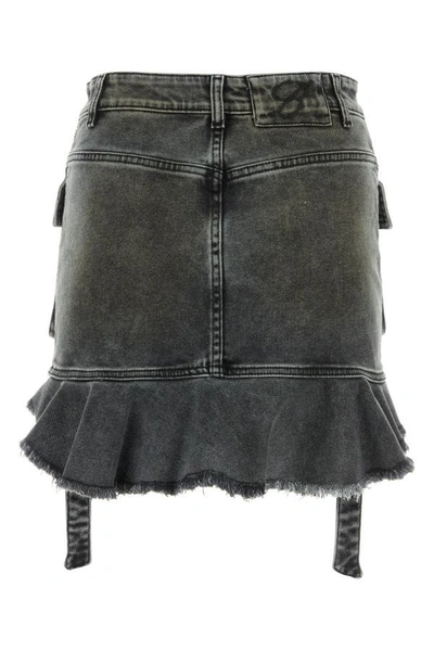 Shop Blumarine Woman Dark Grey Stretch Denim Mini Skirtâ In Gray