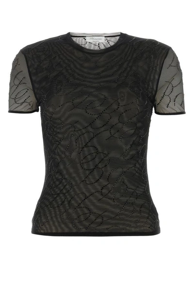 Shop Blumarine Woman Embellished Stretch Nylon T-shirt In Black