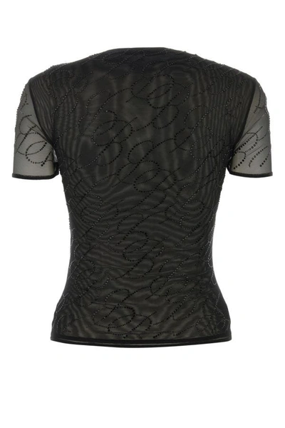 Shop Blumarine Woman Embellished Stretch Nylon T-shirt In Black