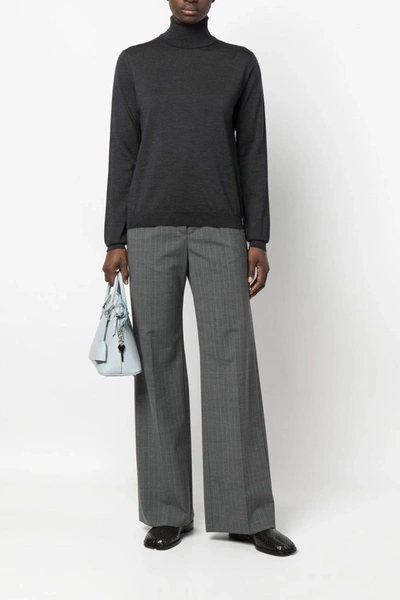 Maison Margiela Grey Stitching Wool Turtleneck Sweater In Gray