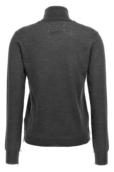 Maison Margiela Grey Stitching Wool Turtleneck Sweater In Gray
