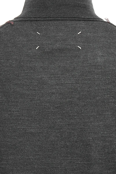 Maison Margiela Grey Stitching Wool Turtleneck Sweater In Gray