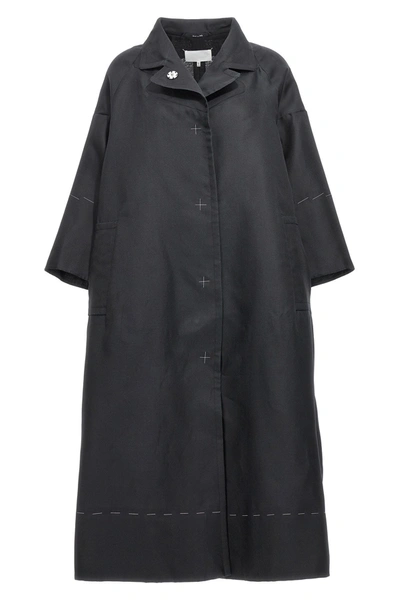 Shop Maison Margiela Women Contrast Stitching Silk Coat In Black
