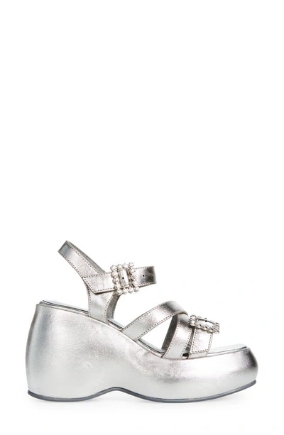 Shop Free People Brooklyn Ankle Strap Platform Sandal In Chrome Metallic Leather