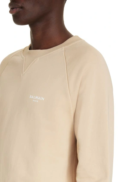 Shop Balmain Flocked Logo Organic Cotton Sweatshirt In Gse Light Beige/ Multi