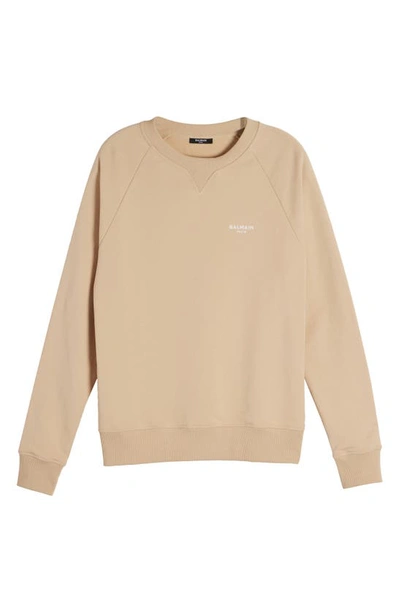 Shop Balmain Flocked Logo Organic Cotton Sweatshirt In Gse Light Beige/ Multi