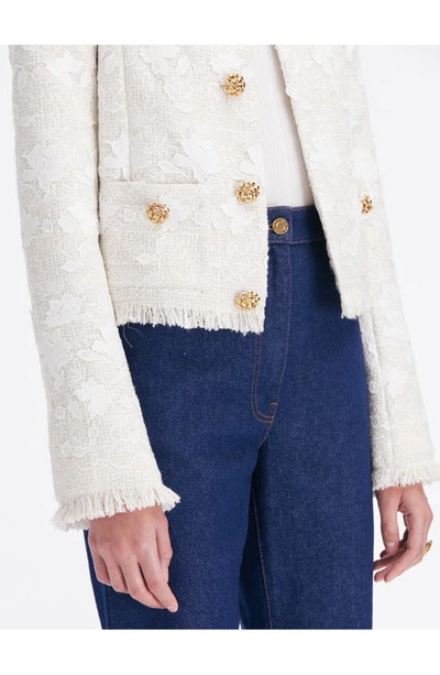Shop Oscar De La Renta Gardenia Appliqué Tweed Jacket In Ivory/ White