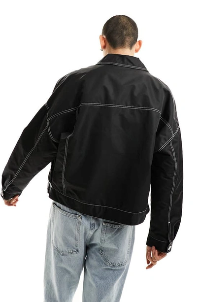 Shop Asos Design Crop Nylon Trucker Jacket In Black