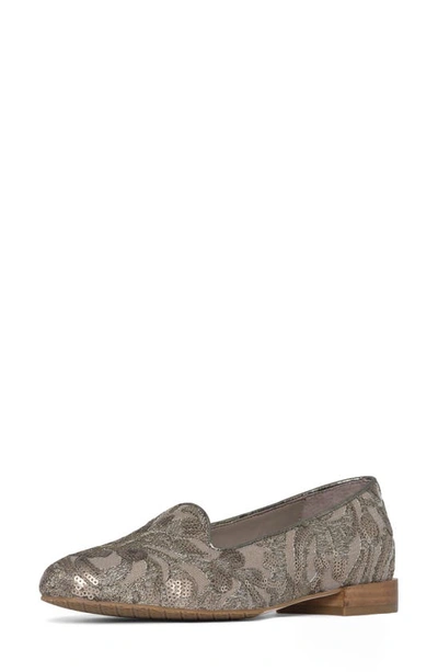 Shop Donald Pliner Reena Sequin Embellished Loafer Flat In Pewter