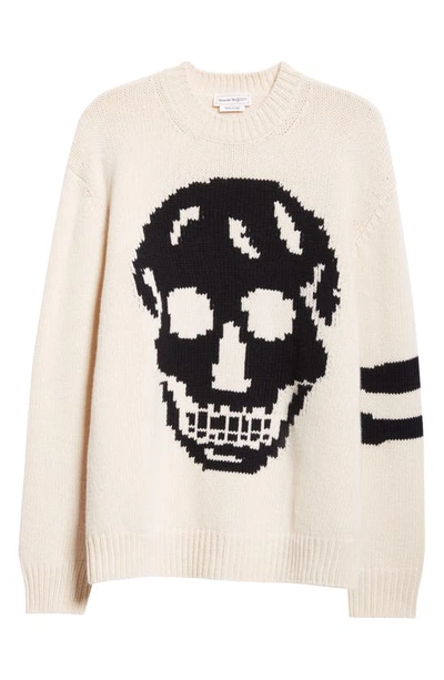 Shop Alexander Mcqueen Skull Intarsia Wool & Cashmere Crewneck Sweater In Cream/ Black