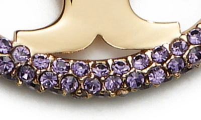 Shop Tory Burch Miller Pavé Hoop Earrings In Tory Gold / Purple