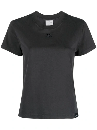 Shop Courrèges Logo Cotton T-shirt In Grey