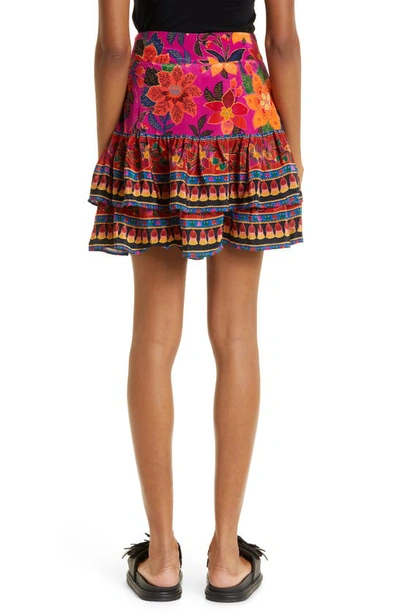 Shop Farm Rio Tropical Tapestry Tiered Ruffle Miniskirt In Tropical Tapestry Pink