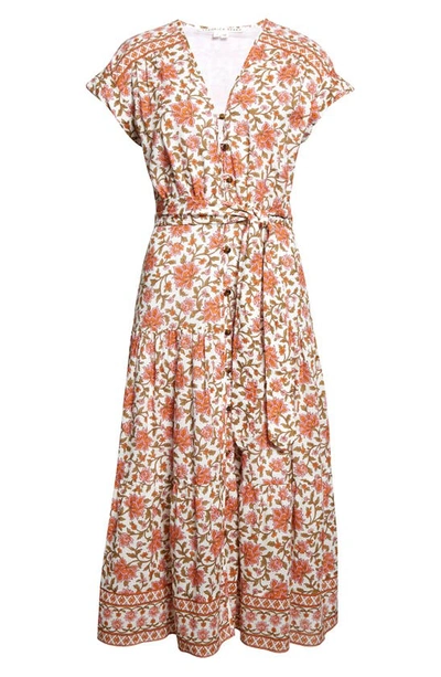 Shop Veronica Beard Lexington Floral Belted Cotton Dress In Off-white Multi
