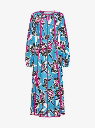 Shop Diane Von Furstenberg Scott Print Viscose Maxi Dress In Light Blue,multicolor