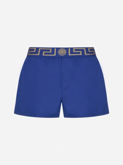 Shop Versace Greca And Medusa Swim Shorts In Royal Blue,gold