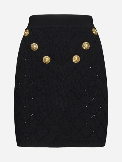 Shop Balmain Viscose-blend Knit Miniskirt In Black