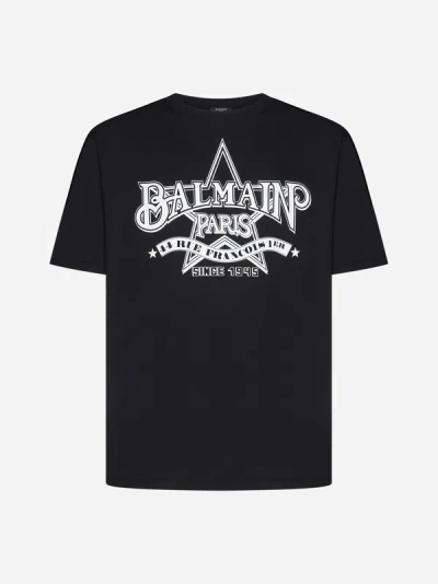 Shop Balmain Star Print Cotton T-shirt In Black,white