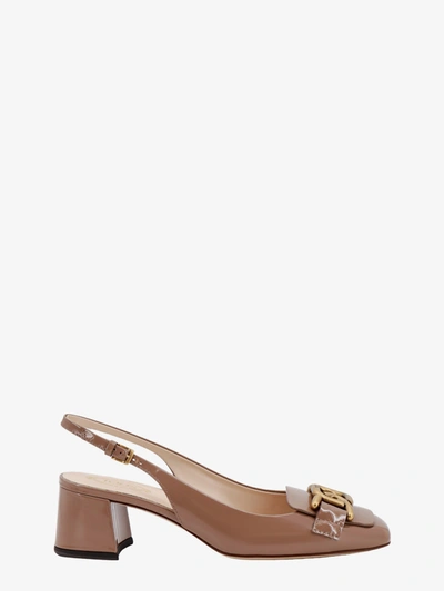 Tod's Pink Slingbacks With Chain Detail In Beige