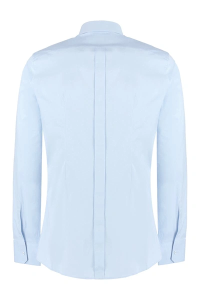 Dolce & Gabbana Long-sleeved Stretch Cotton Shirt In Blue
