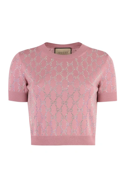 Shop Gucci Short Sleeve Sweater In Pink