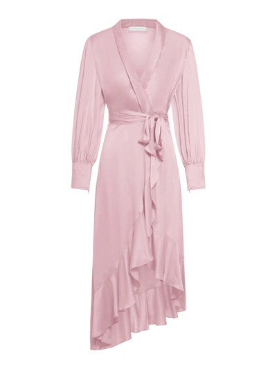 Shop Zimmermann Silk Wrap Midi Dress In Pink & Purple
