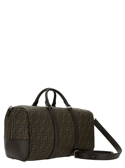 Shop Fendi 'large Duffle' Brown Travel Bag With Ff Motif In Fabric Man