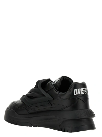 Shop Versace 'odissea' Black Low Top Sneakers With 3d Medusa Detail In Leather Man