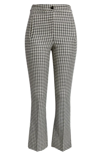 Shop Veronica Beard Arte Houndstooth High Waist Slit Hem Flare Pants In Black/off-white