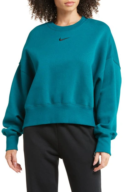 Shop Nike Phoenix Fleece Crewneck Sweatshirt In Geode Teal/ Black