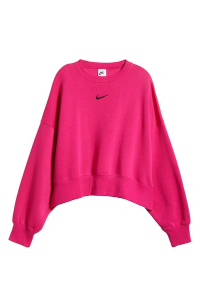 Shop Nike Phoenix Fleece Crewneck Sweatshirt In Fireberry/ Black