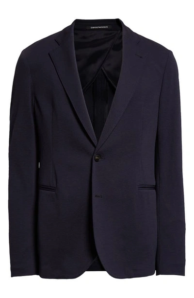 Shop Emporio Armani Rice Stitch Sport Coat In Solid Blue Navy