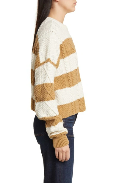 Shop Askk Ny Stripe Crewneck Sweater In Camel Stripe