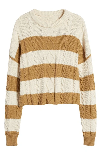 Shop Askk Ny Stripe Crewneck Sweater In Camel Stripe