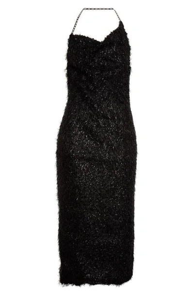Shop Stine Goya Promise Metallic Halter Knit Midi Dress In Fluffy Black