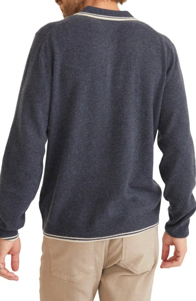 Shop Marine Layer Tipped Cashmere Polo Sweater In Navy/ Oatmeal