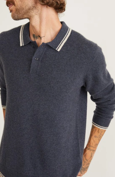 Shop Marine Layer Tipped Cashmere Polo Sweater In Navy/ Oatmeal