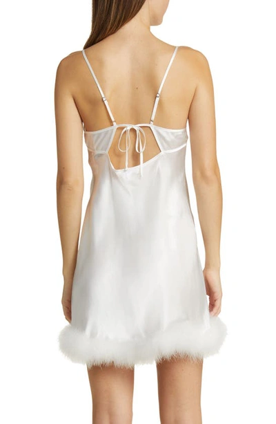 Shop In Bloom By Jonquil Hope Faux Feather Trim Satin Chemise In Ivory