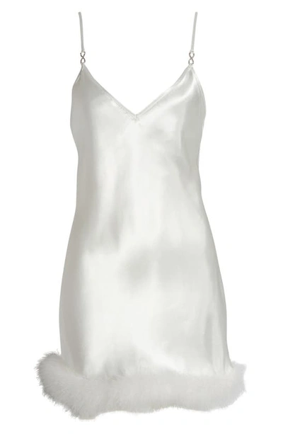 Shop In Bloom By Jonquil Hope Faux Feather Trim Satin Chemise In Ivory