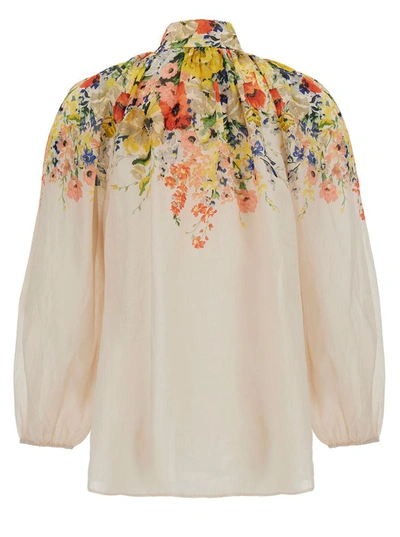 Shop Zimmermann White Blosue With Floreal Print In Linen Woman In Multicolor