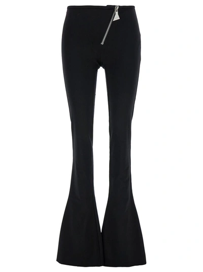 Shop Attico Black Flared Pants With Oblique Zip In Stretch Jersey Woman