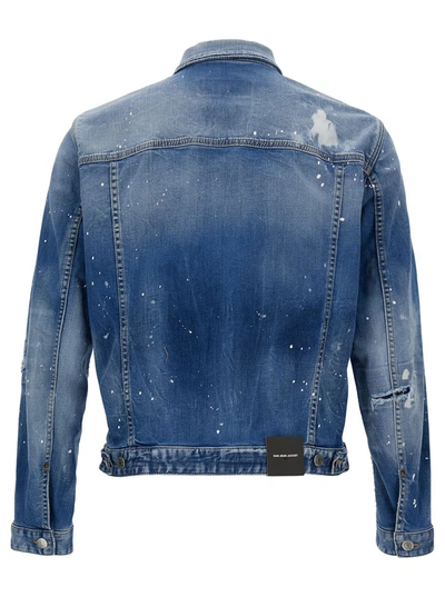 Shop Dsquared2 'dan' Light Blue Jacket With Rips And Paint Stains In Stretch Denim Man