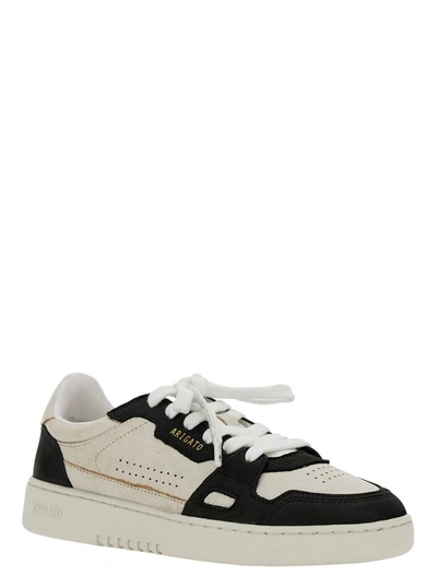 Shop Axel Arigato 'dice Low' Black And White Low Top Sneakers With Embossed Logo And Vintage Effect In Leather Woman In White/black